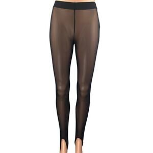 NEW NA-KD Womens Black Mesh See Trough Sheer High Waist Tight Leggings Pants XXS